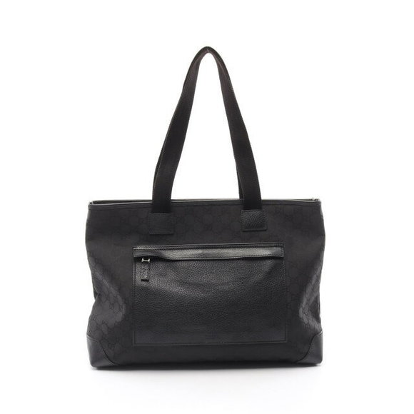 Gucci Bag Tote Black Leather GG Nylon - Picture 1 of 7